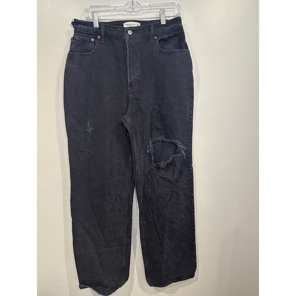 Abercrombie‎ & Fitch Women's 90s Relaxed Jeans 32 14 Distressed Black Grunge Y2K